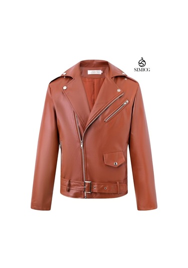 Erkek Deri Ceketler Büyük Beden Motosiklet Deri Montları Kahverengi