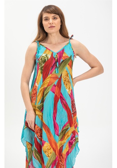 Askılı Vual Afrodit Midi Boy Elbise Turkuaz 6149 Turkuaz