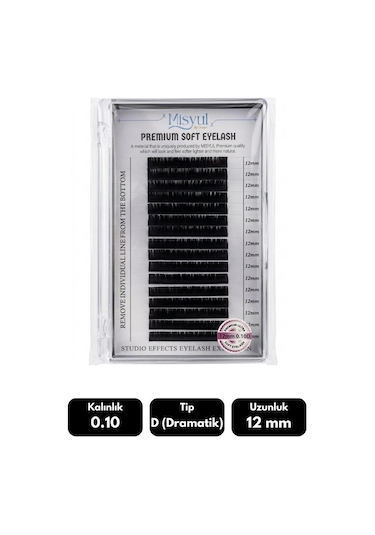 Misyul 0.10d Dramatik Kıvrım 12 Mm Soft Eyelash Doğal İpek Kirpik 16'lı