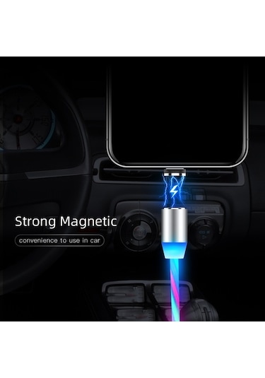 Mars 1 Metre Led Akışlı Manyetik İphone Uyumlu 2.4A Şarj Kablosu