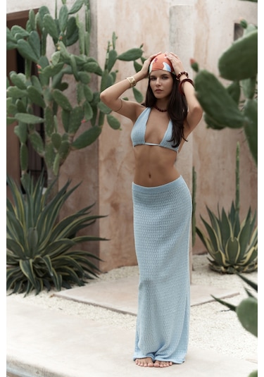 Mai Collection Mai Studios Co. Pangestu Üçgen Mavi Crop Etek Triko Takım mavi