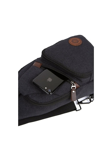 Newish Polo Erkek Kanvas Kumaş Usb Ve Kulaklık Çıkışlı Çapraz Göğüs Bel Ve Omuz Çantası New117 - Siyah