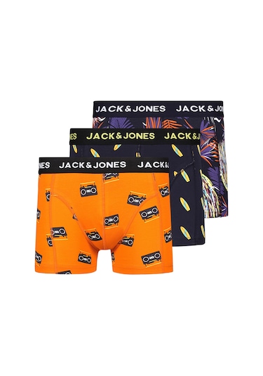 Jack & Jones 3'lü Desenli Karışık Boxer Paketi- Printed 12214907 Navy Blazer Çok Renkli