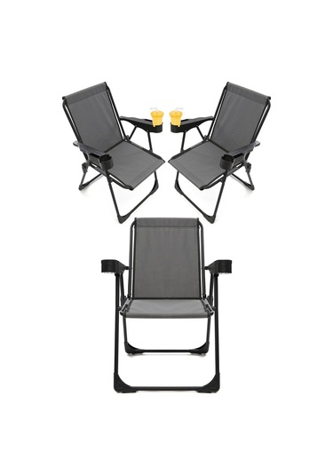 Silva 3 Adet Kamp Sandalyesi Bardaklıklı - Gri