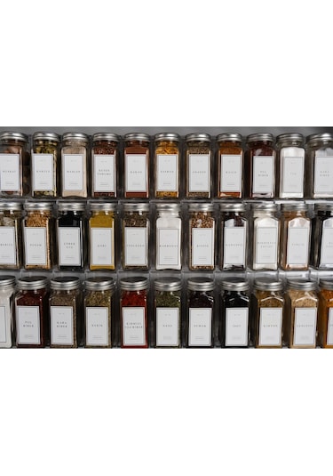 24'lü Şeffaf Kristal Plexi Standlı Cam Baharatlık Seti Kapaklı Beyaz Etiketli Baharatlık Mh03slvr24 Beyaz - Şeffaf