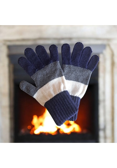 Garson Beden Erkek Çocuk Eldiven Lacivert Beyaz - 8-12 Yaş Lacivert