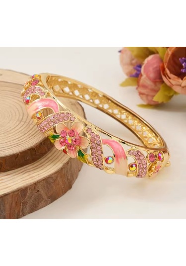 Antik Çiçek Desenli Renkli Emaye Bileklik Çok Renkli