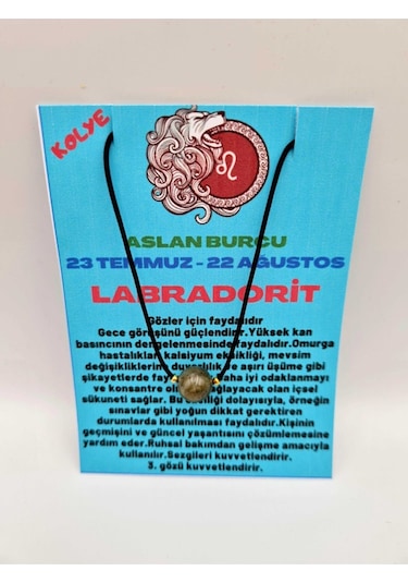 Sertifikalı Aslan Burcu Labradorit Taşı Doğal Taş Kolye Çok REnkli