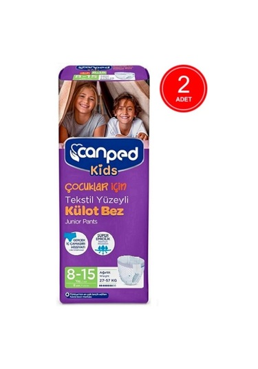 Canped Kids Çocuklar İçin Tekstil Yüzeyli Külot Bez 27-57 KG 8-15 Yaş 2 x 8 Adet