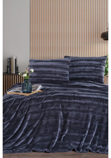 Zebra Casa Cozy Çift Kişilik Battaniye Takımı Lacivert