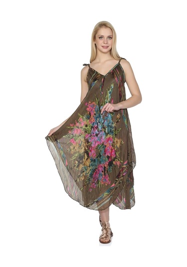 Askılı Vual Afrodit Midi Boy Elbise Haki 6061