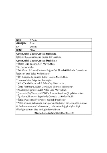 Omuz Askılı Göğüs Çantası Siyah