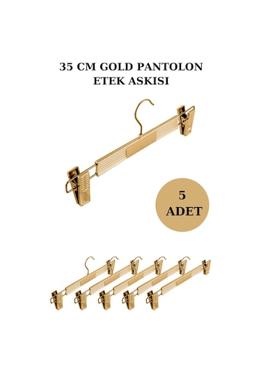 5 Adet Plastik Gold Kaplama Pantolon Askısı Etek Askısı Altın