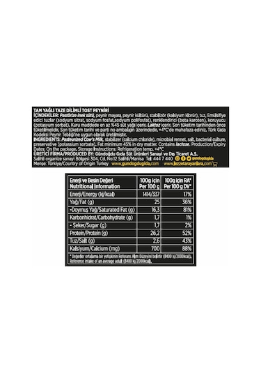 Gündoğdu Dilimli Tost Peyniri 600 G