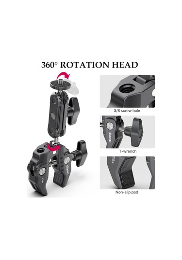 Reedark Çok Fonksiyonlu 360 Dönebilir Alüminyum Kelepçe 1/4 Ve 3/8 İnç Vida 1.5kg Yük Kapasiteli