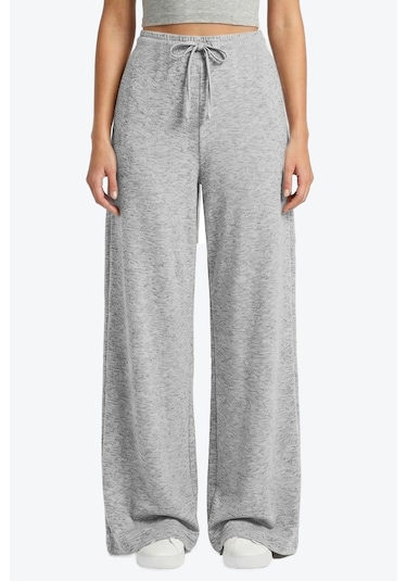 Cottonhill Gri Melanj Viskon Basic Yüksek Bel Bol Paça Bağcıklı Kadın Pantolon Cottonhill Gri Melanj Viskon Basic Yüksek Bel Bol Paça Bağcıklı Kadın Pantolon