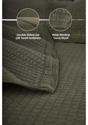 Evlen Home %100 Pamuk Çift Kişilik Özel Taş Yıkama Yatak Örtüsü Lüks Yumuşak Dayanıklı Modern Vitali Yeşil