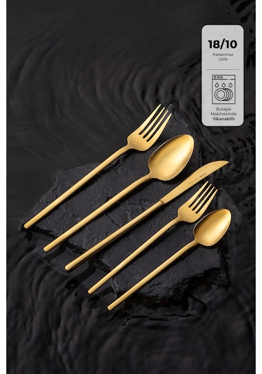 Emsan Lora Parlak Gold 60 Parça 12 Kişilik Çatal Kaşık Bıçak Takımı Gold