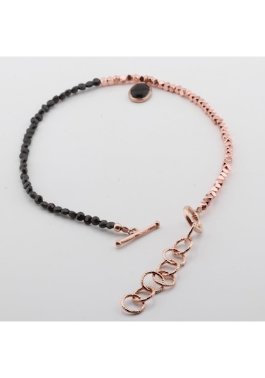Oniks Taşlı Rose Gold Halhal Gümüş