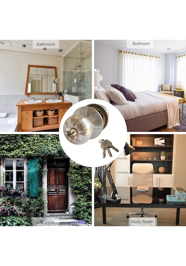 Jokmae Paslanmaz Çelik Kilitli Kapı Topuzu - Pirinç Mekanizma, Dahili Sürgü, 3 Anahtar, 27-50mm, İç Mekan Kapıları