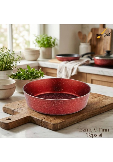 28 Cm Granit Ezme V Fırın Tepsisi - Kırmızı Kırmızı