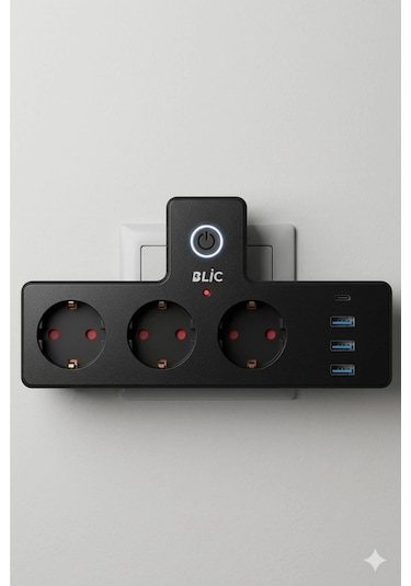 Blic Ftr-12 Termal Akım Korumalı 3'lü Priz - Pd 20w Usb-c + 3 Usb-a Girişli - 2500w 10a