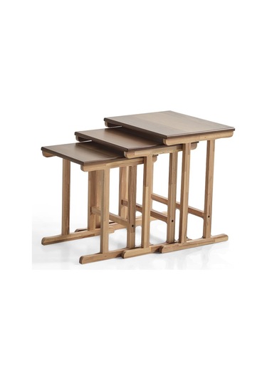 Peony Üçlü Zigon Sehpa Ceviz Kayın Sehpa Ahşap