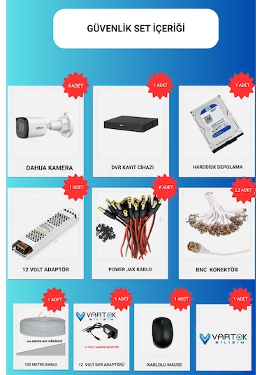 6 Kameralı Full Hd 1080p Ahd Kayıt Seti + 320gb Hard Disk İç Dış Mekan Uyumlu