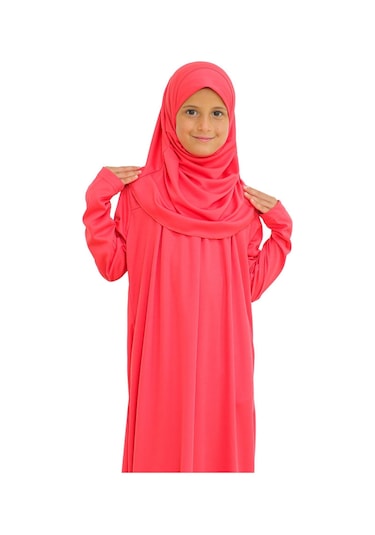 İki Parça Çocuk Elbisesi Seti Eşarp İle Takım Kırmızı