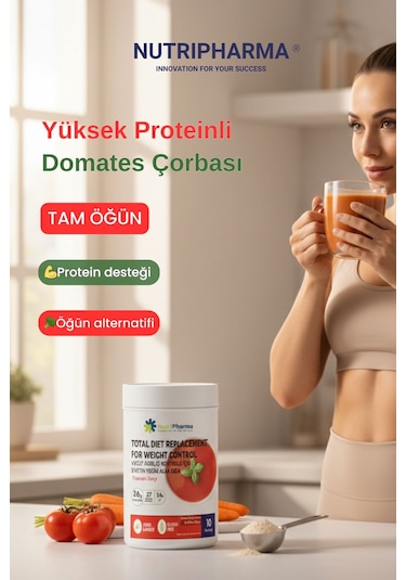 Whey Proteinli Domates Çorbası Öğün Yerine Geçen Yüksek Proteinli Tam Öğün, 600 G Domates
