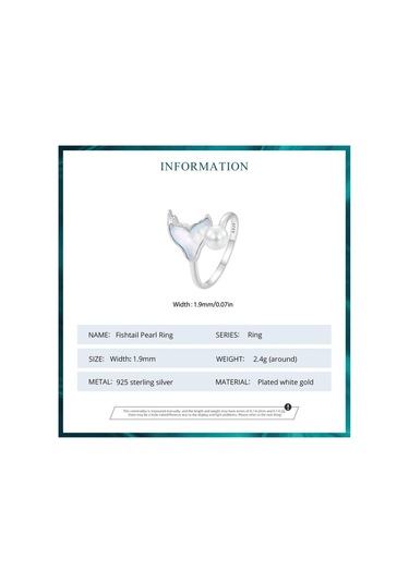 Bamoer Beyaz Altın Kaplama Balık Kuyruğu İnci Yüzük, 925 Ayar Gümüş Sevimli Ayarlanabilir Yüzükler Kadın Kızlar İçin