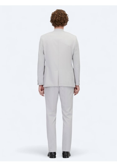 Açık Gri Düz Slim Fit Takım Elbise Açık Gri