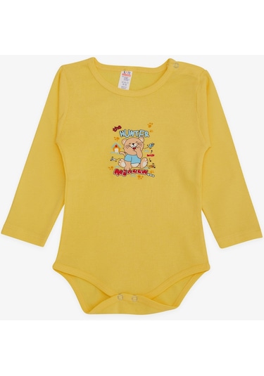 Breeze Erkek Bebek Çıtçıtlı Body Avcı Kedicik Baskılı 9 Ay-3 Yaş, Sarı Sarı