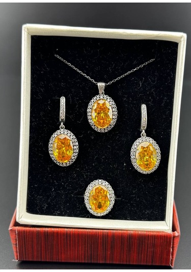 Bayan Doğal Taşlı Gümüş Set Hcz-model Ghrew Sarı