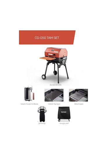 Guruss Cg-050 Kömürlü Barbekü Mangal Tam Set Oksit Kırmızı Model:grs07
