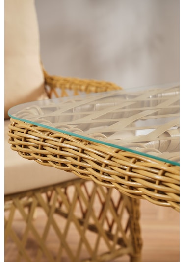 Roma Rattan Bahçe Balkon Takımı 2+1+1 Cam Masalı Cappuccino