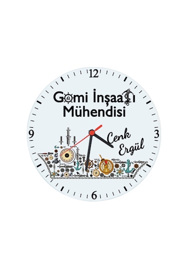 Gemi Inşaatı Mühendisine Hediye Isimli Cam Duvar Saati Çok Renkli