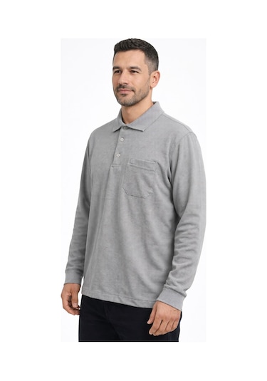 Classics Men Simenti Regular Fit Polo Yaka Uzun Kol Sweatshirt - 7567 Gri