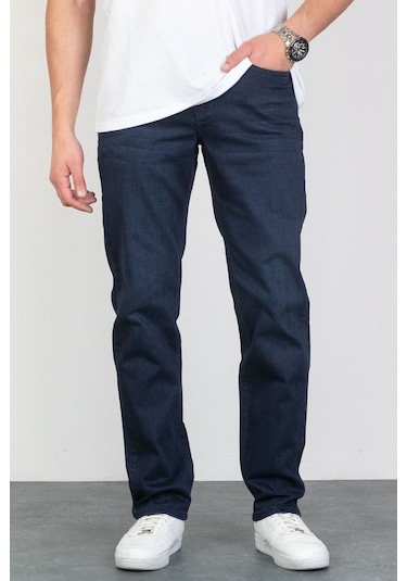 Koyu Mavi Erkek Regular Fit Rahat Kesim Esnek Likralı Denim Jeans Kot Pantolon 001