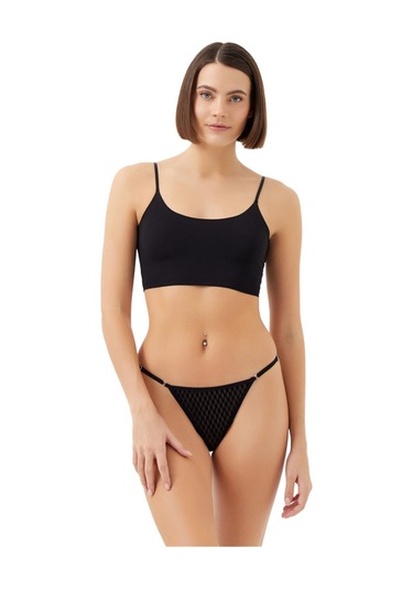 Puantiyeli Tüllü Ayarlanabilir Lastikli Kadın Tanga Külot 2'li Paket Renkli-1 Çok Renkli