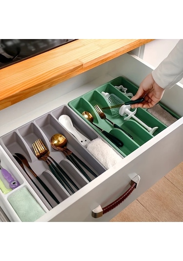 Oldfriend Beyaz Mutfak Çekmece Organizatörü: Bıçak Çatal Saklama Tepsili Plastik Organizer Beyaz