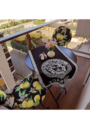 Katlanabilir Limon Desenli Metal Masa Ve Sandalye Takımı - 2 Sand