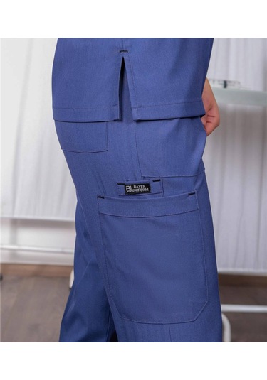 Likralı Cerrahi Forma Unisex Hemşire Doktor Sağlıkçı Forması Scrubs Üniforma Fırtına Mavisi