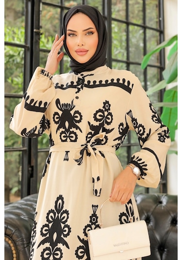 Edvil Dokuma Viskon Elbise 846 - Ekru
