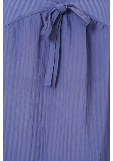 Kadın Önü Bağcıklı Uzun Kol Bluz 946 - İndigo Indigo