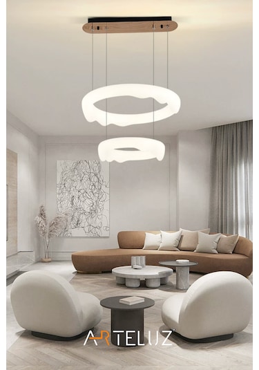 Luxury Pınterest Model Modern Sarkıt Çift Katlı Avize 50+35 Cm Beyaz