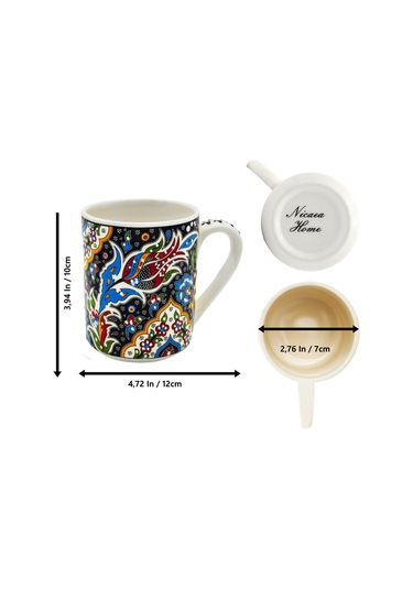 El Yapımı Seramik Kupa Organik Boya Lale Figürü Siyah