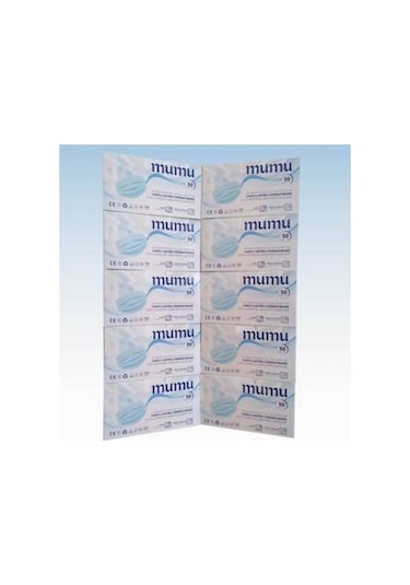 Mumu 3 Katlı Ultrasonik Meltblown Cerahi Maske 50X 10 Adet