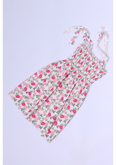 Kız Çocuk Askılı Elbise Çiçek Desenli B35 Hcm00119 Fuşya