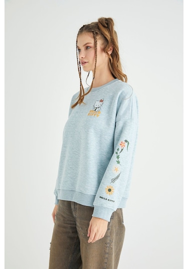 Hello Kitty Lisanslı Baskılı Kalın Oversize Fit Sweatshirt Renkli